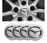 XIAOBINGFA 4 Pcs Hubcap Sticker for Mazda 3 5 6 CX5 CX30 CX3 MX5 Axela MS Atez Angkesaila, Car Hub Centre Cover Decorative Sticker Hub Caps Wheel Hub Cover Wheel Sticker,Silver-50mm