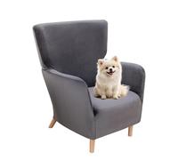 XIAOCANCAN Stretch Accent Wing Chair Cover, Velvet Mid Century Modern Wingback Armchair Slipcover with Elastic Bottom, High Back Arm Reading Chair Covers for Living Room (Gray)