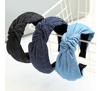 Xiaocao8 3pcs Denim Headband for Women, Knotted Headbands for Women, Wide Head bands, Vintage Top Knot Hair Bands, Hair Band for Women Girls (color 2)