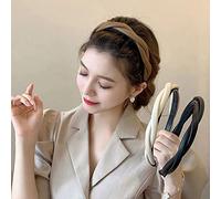 Xiaocao8 3PCS Women Non Slip Headbands for Hair Fashion, White Black Coffee PU Leather Plastic Hair Bands, Elegant Womens Headbands with Teeth