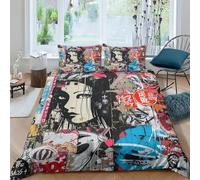 XIAOCHENG Japanese Graffiti 3D Print Duvet Cover Comforter Covers for Teens And Adults Quilt Cover Bedding Set with Zipper Closure with Pillow Cases Soft Microfiber 3 Pieces Double(200x200cm)