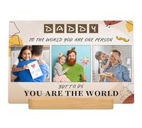 XIAODAXIA Father's Day Gifts Personalized Metal photo prints Customized photo gifts for Dad - Custom Picture Prints with Bamboo base Tabletop Art Home Decor - Gift Wrapping Available