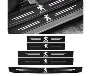 XIAOFEIDAFA 5Pcs Car Door Sill Protector for Peugeot EXPERT/Traveller ab 2016-2025 Carbon Fiber Leather Car Kick Plates Automobile Accessories Threshold Protection Sticker,Grey