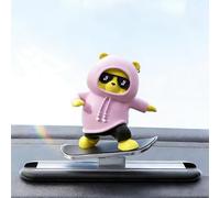 XIAOFEIDAFA Skateboard Bear Car Dashboard Ornament for Dacia Duster Logan Sandero Lodgy Stepway, Interactive Shaking Interior Decoration Sliding Bear Toy Aesthetic Auto Accessory,Pink