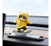 XIAOFEIDAFA Skateboard Bear Car Dashboard Ornament for Dacia Sandero III Stepway 2022-2025, Interactive Shaking Interior Decoration Sliding Bear Toy Aesthetic Auto Accessory,Yellow