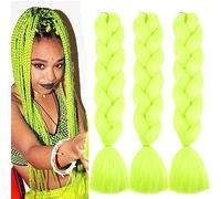 Xiaofeng 24" Colorful Ombre Braiding Hair Extensions 3 Packs High Temperature Jumbo Crochet Hair for Box Twist Braids 24" 3 Packs Green-Yellow