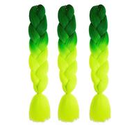 Xiaofeng 24 Inch Ombre Braided Hair Extensions 3 Packs Jumbo Crochet Hair High Temperature for Box Twist Braids 24 Pul Pointed Green to Green Yellow 2