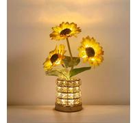 XIAOGUDONG Sunflower LED Night Light, Touch Control & Cordless, 3-Color Changing Crystal Glass Simulated Flower Lamp for Bedroom, Coffee Shop Decor, Gift for Women,a