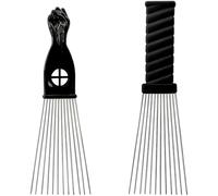Xiaohan Metal Afro Comb Set - 2PCS African American Hair Pick Comb, Wide Teeth, Classic Black Fist Design - Styling Tool for Curly and Afro Hair