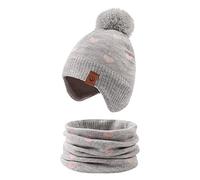 XIAOHAWANG Knitted Baby Hat Winter Warm Boys Girls Beanie Fleece Lining Toddler Kids Hat with Pompom (Gray Hat+Scarf, L)