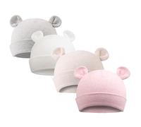 XIAOHAWANG Original Cotton Newborn Beanies Striped Cute Baby Hat for Boys Girls Bear Ears Infant Beanie (4PCS-B, 0-6 Months)