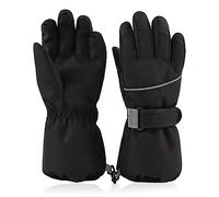 XIAOHAWANG Winter Kids Boys Ski Gloves Waterproof Windproof Adults Gloves Warm Toddler Girls Mittens Cold Protection Mittens for Children (Black, L)