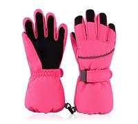 XIAOHAWANG Winter Kids Boys Ski Gloves Waterproof Windproof Adults Gloves Warm Toddler Girls Mittens Cold Protection Mittens for Children (Rose Red, L)