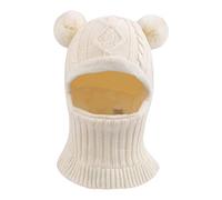 XIAOHAWANG Winter Warm Baby Hood Hats Kids Knit Earflap Caps Fleece Lining Hat Scarf for Toddler Boys Girls (White Pompom, M)
