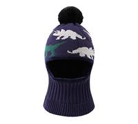 XIAOHAWANG Winter Warm Baby Hood Hats Kids Knit Earflap Caps Fleece Lining Hat Scarf for Toddler Boys Girls (Navy Dinosaur, M)
