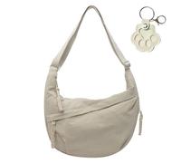 Xiaoheitutu Quantifyn Crossbody Bag, Women's Plain Color Nylon Hobo Bag with Adjustable Strap, Lightweight Crescent Purse (Khaki)
