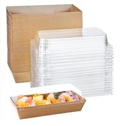 XIAOHONG 50 Pack Paper Charcuterie Boxes with Clear Lids, Brown Disposable Food Containers Bakery Boxes for Sandwich,cake roll, Hot Cocoa Bombs, Strawberries, Cookies 19x8.5x6cm