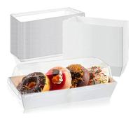 XIAOHONG 50 Pack Paper Charcuterie Boxes with Clear Lids, White Long Food Containers Sandwich Boxes Bakery Boxes for Cake Roll,Cupcake, Strawberries, Cookies, Hot Cocoa Bombs 19x8.5x6CM