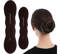 Xiaohui887 2 Pcs Bun Maker for Women, Non-Slip Updo Curler, Sponge Bun Shaper, Hair Styling Accessories for Long Thin Straight Wavy Hair (Brown)
