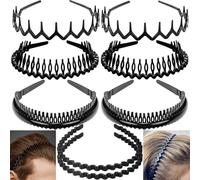 Xiaohui887 8 PCS Fashion No Slip Effortless Plastic Headbands with Teeth Comb Black Skinny Headbands Hair Bands for Women Men Teen Girls, Classic Black Bright