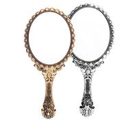 Xiaojikuaipao Vintage Princess Style 2pcs Makeup Vanity Mirrors for Teens and Women - Hand Held Compact Makeup Mirror for Home and Travel Use - Perfect Beauty and The Beast Cosplay Prop