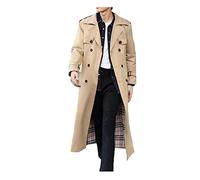 XIAOJU Men's Trench Coat Long Jacket Autumn Business Riding Country Clothing Double Breasted Coat Large Size Long Sleeve Over Knee Outerwear,Khaki-XXL, beige, Xx-Large