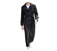 XIAOJU Men's Trench Coat Long Jacket Autumn Business Riding Country Clothing Double Breasted Coat Large Size Long Sleeve Over Knee Outerwear, Black-XL, Black, X-Large