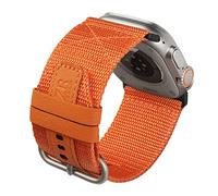 XIAOJU Rugged Strap Compatible with Apple Watch Ultra Strap 49mm 45mm 44mm 42mm, Leather and Nylon Apple Watch Sport Strap for Iwatch Series Ultra SE 2/8/7/6/5/4/3/2/1/SE, Orange
