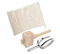 Xiaokeis Lewis Bag and Mallet Crusher, Wood Hammer and Lewis Bag for Crushed Ice, Wooden Mallet Bar, Reusable Canvas Crushed Ice Bags with Wooden Mallet for Home Party Bar Ice Crushing