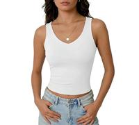 Xiaoliny Vest Tops for Women UK V Neck Sleeveless Crop Tank Top Soft Stretchy Basic Camisole Double Lined Slim Fitted Summer Tops Ladies Going Out Top Classic Cropped Vests Casual Sports Streetwear