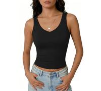 Xiaoliny Vest Tops for Women UK V Neck Sleeveless Crop Tank Top Soft Stretchy Basic Camisole Double Lined Slim Fitted Summer Tops Ladies Going Out Top Classic Cropped Vests Casual Sports Streetwear