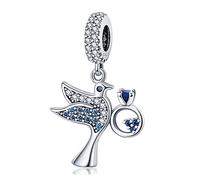 XIAOLW Milky Way and Starry Sky Silver Charm Beads Pendant Bracelets Jewelry For Woman Enamel Processed 925 Sterling Silver Charms (Blue Woodpecker)