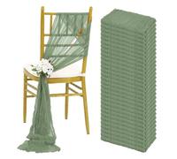 XIAOLZSL 30PCS 30x275cm Wedding Sage Green Chair Sashes Decoration Gauze Cheesecloth Chair Bow Chair Cover for Reception Party