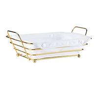 XIAOMIANYANG Rectangular Metal Bread Basket with Removable Fabric Lining for Table, Serving Roll Muffin Pastries Chips Snack, Gold/Cream