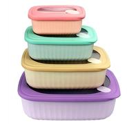 XIAOMIANYANG Set of 4 Food Storage Container with Lids Plastic Cook Storage Mixing Bowl Set Nesting Airtight Meal Prep Food Container Retangular Set for Fridge Freezer Microwave Dishwasher Safe