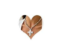 XIAOMOJEW Chunky Gold Cross Necklace for Women Pearl Cross Pendant Necklace Beaded Chain Choker Punk Jewelry, One size, Alloy Steel, No Gemstone