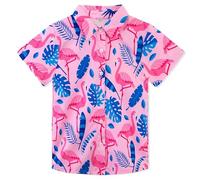 XiaoMoSha Boys Button Down Shirt Pink Hawaiian Shirt Summer Beach Tropical Casual Short Sleeve Printed Shirt for Kids, HotFlamingo, 10-12 Years