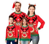 XiaoMoSha Christmas Jumpers for Men, Funny Reindeer Mens Christmas Jumpers Knitted Xmas Long Sleeve Crew Neck Pullover Matching Ugly Novelty Christmas Sweater for Festive Holiday,Men,Red,S