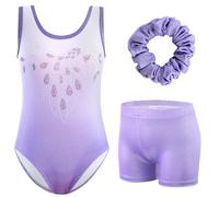XiaoMoSha Girls Three-Piece Gymnastics Set Sleeveless Girls Leotards with Shorts and Hairband Sparkly Glitter Gradient Color Dance Ballet Unitards Gymnastics Outfits, PinkDiamond, 9-10 Years