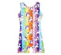 XiaoMoSha Gymnastics Leotards for Girls Gradient Color Sparkle Dance Leotard Sleeveless Leotards for Girls Athletic Ballet Dancewear(Stripe Unicorns，9-10 Years)