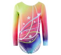 XiaoMoSha Gymnastics Leotards for Girls Long Sleeve Dance Leotard Sparkle Ballet Dancewear for Little Girls,RainbowStars,5-6 Years