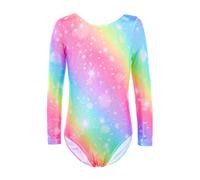 XiaoMoSha Gymnastics Leotards for Girls Long Sleeve Dance Leotard Sparkle Ballet Dancewear for Little Girls,Rainbow,9-10 Years
