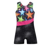 XiaoMoSha Gymnastics Leotards for Girls Sleeveless Dance Unitards Ribbon Sparkle Leotard Gymnastics Athletic for Little Girls(Stars1，4-5 Years)