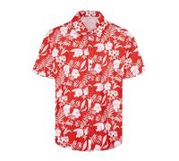 XiaoMoSha Mens Hawaiian Shirts Short Sleeve Wrinkle Free Button Down Summer Casual Shirt for Men Tropical Holiday Beach Funky Party Tops, RedLeaf, Medium