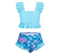 XiaoMoSha Swimming Costume Girls Bikini Set Two Piece Swimsuit with Adjustable Straps Bathing Suit Swimwear for Girls, 5-6 Years, Blue Mermaid