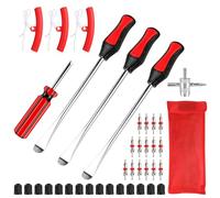 Xiaomoyu 38Pcs Tyre Levers Iron Tool Kit-Motor Bike Car Repairing Changing | 15 Valve Cores and Caps,1 Wrench,1 Red Tyres Key,for Tire Changing Bike Car MTB Motorcycle Tool Kit