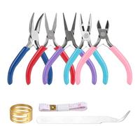 Xiaomoyu 5 Pcs Jewellery Pliers Set, Jewellery Making Tools, Diagonal Round Nose Needle Nose Pliers for Crafting, with Tweezers Ring Ruler