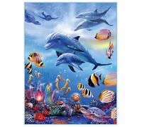 Xiaomoyu 5D DIY Diamond Paint Kits Full Drill, Dolphin 5D Arts and Crafts Cross Stitch Rhinestone Kit, Crystal Cross Stitch Canvas Pictures Painting by Numbers for Adults Kids Home Wall Decor-30x40cm