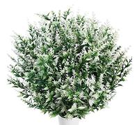 Xiaomoyu 6 Pcs Artificial Lavender Flowers, Fake Faux Lavender Bouquets, Plastic Outdoor Indoor Artificial Flowers Plants UV Resistant Greenery Shrubs Planter for Wedding Garden Decorations - White