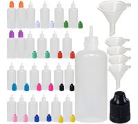 XIAONAN 10 Pack x 100ml LDPE Empty Plastic Squeezable Dropper Bottles Jars Containers with Funnel - Long Thin Tip (Bottles + Multicolor Caps + Tips)